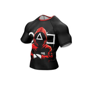 Rashguard Kingz blanc et noir pour entraînement professionnel de BJJ, manches courtes, pour hommes et femmes, avec indication du rangement - Product Image 3