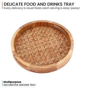 Plateau de service artisanal en bois d'acacia, petit modèle, design luxueux, peint à la main |   Plateau Chatai |   Table à manger pour le petit-déjeuner, décoration de la maison, en bois - Product Image 1