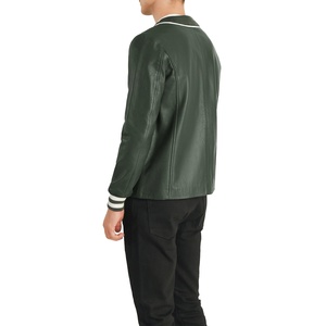 Nouvelle arrivée, veste bomber en cuir pour homme sur mesure, couleur verte, style boutonné sur le devant, veste en cuir décontractée - Product Image 4
