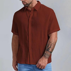Camisa de Hombre Talla Grande al por Mayor, Corte Entallado, Diseño Plisado, Camisa Casual de Verano para Hombre - Product Image 5