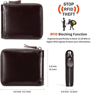 Cartera Corta con Cierre OEM de Alta Calidad, Cuero Genuino Marrón Encerado, Logotipo Personalizado, MOQ Bajo, Carteras Modernas con Múltiples Ranuras para Tarjetas - Product Image 4