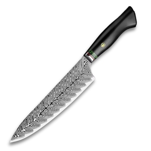 Couteau de chef, couteau de boucher en acier Damas de 8 pouces, couteau de cuisine domestique à haute dureté, outils de cuisine, manche en ébène noir - Product Image 1