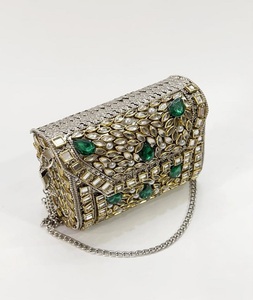 Kundan Flap <b>Clutch</b> Bag Beaded Embossed Stone <b>Gold</b> Chain <b>Purse</b> for Fashion Anniversary & Wedding From F S International - Product Image 4