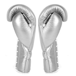 Professional Training Leather Boxing <b>Gloves</b> <b>Silver</b> Color Lace-up Design Made With Genuine Leather MMA Kickboxing Workout <b>Gloves</b> - Product Image 6