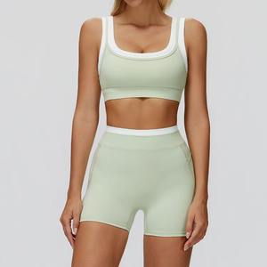 Ensemble de sport sans couture effet seconde peau pour femme : soutien-gorge de sport imprimé et short taille haute – Tenue 2 pièces pour yoga et course à pied - Product Image 4