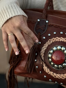 Premium Genuine Leather Fringe Handbag for Women – Vintage Boho Style Shoulder <b>Bag</b> with Tassels & <b>Studded</b> Detail - Product Image 3