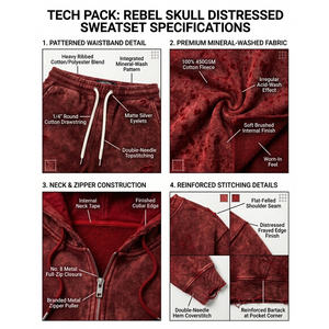 Conjunto de Sudadera con Capucha y Pantalones Deportivos para Hombre, con Logotipo Personalizado, Lavado Ácido Rojo, Diseño Gráfico, Estilo Vintage, Forro Polar Transpirable, Cierre de Cremallera - Product Image 5