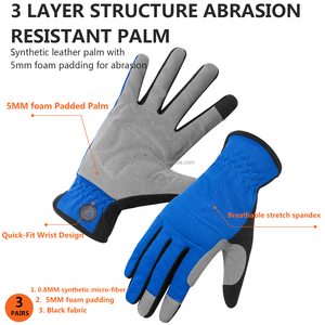 General Purpose Safety Gloves Blue Gray PU Leather <b>Textured</b> Fingertips Anti-Slip Elastic Wristband Latex Free <b>Powder</b> Free - Product Image 2