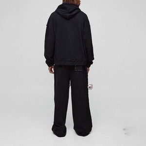 Conjunto Deportivo Unisex Negro de Manga Larga con Cierre de Cremallera, Color Sólido, Corte Holgado con Bolsillos Laterales, Pantalones y Sudadera con Capucha para Otoño, Ropa Deportiva para Exteriores - Product Image 2