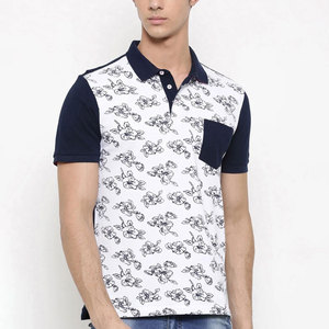 Polos personnalisés avec logo imprimé, polos à manches courtes pour hommes avec imprimé floral, avec poche, haut en coton tricoté décontracté - Product Image 4