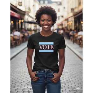 Camiseta gráfica con estampado de mujeres votando, color azul claro, manga corta, algodón, informal, ropa de calle de verano, camiseta con logotipo personalizado - Product Image 2