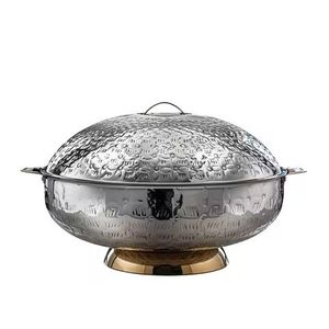 Royal Floral Casserole Premium Food Warmers Embossed Stainless Steel <b>Buffet</b> <b>Server</b> with Elegant Gold Plated Pedestal Base - Product Image 1