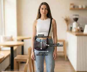 Sac bandoulière demi-lune en cuir véritable marron pour femme – Petit sac à bandoulière en forme de croissant - Product Image 6