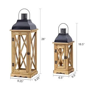 Juego de 2 Faroles de Madera Rústicos con Paneles de Vidrio, Faroles Decorativos Estilo Granja para Decoración del Hogar, Bodas y Eventos - Product Image 2