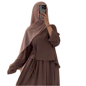 Abaya Modeste pour Femme, Robe Longue à Manches Longues, Couleur Unie, Ourlet Plissé, Polyester Léger, Style Moyen-Orient, Usage Quotidien - Product Image 5