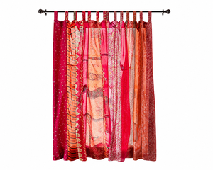 Panel de Cortina de Organza con Diseño Bohemio de Parches, 100% Seda, Rojo Naranja Floral, Decoración para Ventana, Instalación con Cinta Adhesiva, Bloqueo Total de Luz - Product Image 1