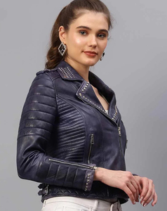 Chaqueta de Motociclista de Cuero Vacuno Genuino para Mujer, Talla XL, de la Mejor Calidad, Acolchada, con Solapas con Tachuelas y Cremallera, Oferta 2026 - Product Image 2