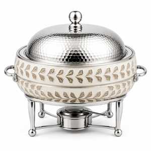 Recipiente para calentar comida hecho a mano, elegante, redondo, de acero inoxidable con tapa. - Product Image 1