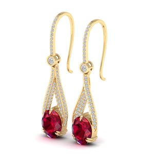 REYES Pendientes de Oro Sólido de 14K Personalizados con Diamantes Certificados por IGI, Elegantes Pendientes de Gota con Corte Redondo, Gema de Rubí de 4.84 Quilates, Joyería Fina - Product Image 3