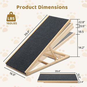 Rampe pliable pour chien en bois massif à hauteur réglable, idéale pour grand chien, pour accéder au lit, au canapé, à la voiture, au camion, au SUV - Product Image 4