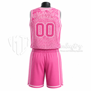 Conjunto de Uniforme de Baloncesto Sublimado Rosa Personalizado, 100% Poliéster, Secado Rápido, Transpirable, Cuello en V, Sin Mangas, Logotipo Personalizado, Posiciones del Equipo - Product Image 2