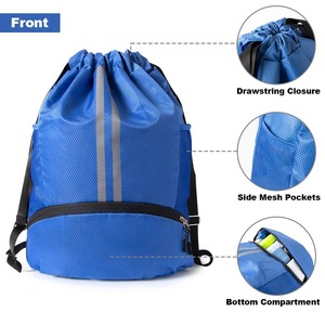 PERPETUAL SOLUTIONS PS-SB-011 Mochila azul de nailon con cordón, bolsillos de malla y compartimento inferior para uso casual y fitness - Product Image 1