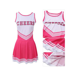 Ensemble d'uniformes de cheerleading rose et blanc avec jupe à imprimé « Cheers » et nœud, style adulte, pour écoles, clubs et équipes - Product Image 4