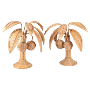 Handmade Natural Rattan Palm Tree <b>Table</b> <b>Lamp</b> Vintage <b>Wicker</b> Coconut Tree Desk Light For Tropical Coastal Hotel Home Decor - Product Image 2