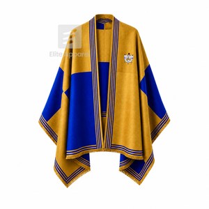 Capa personalizada de la hermandad Sigma Gamma Rho con logotipo bordado en la parte delantera, en bloques de color azul y dorado, para ropa femenina griega. - Product Image 1