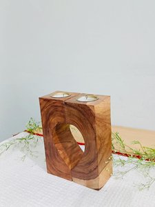 Artisan Crafted Wooden Tealight Holder Hand Cart Heart Design Contemporary Geometric Candle <b>Stand</b> for Luxury Home Decor - Product Image 2