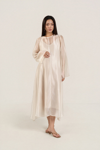 Vestido Midi de Organza Transparente para Mujer, Seda Voile, Cuello Redondo, Manga Regular, Corte Holgado, Estilo Casual Minimalista Transpirable, OEM - Product Image 5