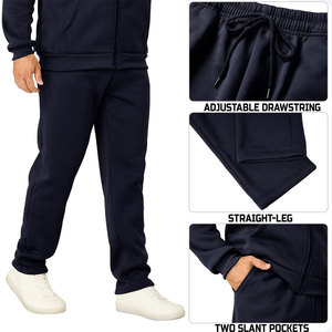 Ensemble de survêtement personnalisé pour homme, bleu marine, à capuche, manches longues, fermeture éclair, décontracté, respirant, en polaire polyester - Product Image 2