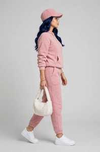 Conjunto Deportivo de Felpa Rosa para Mujer, Sudadera con Capucha y Pantalones Deportivos, Atuendo Informal de Invierno de 2 Piezas - Product Image 4
