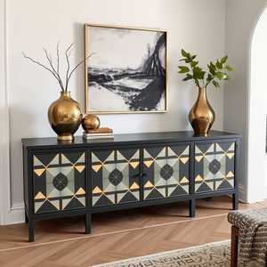 Modern Bone Inlay <b>6</b>-<b>Drawer</b> Chest of <b>Drawers</b> Indian Handmade Wood Bedroom Console Black and White from india - Product Image 1