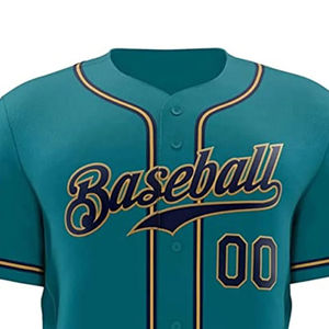 Camiseta de Béisbol Personalizada Color Verde Azulado, Manga Corta, Cierre de Botones, Logotipo Bordado, Unisex, Adulto, Transpirable, Ropa Deportiva de Poliéster - Product Image 2