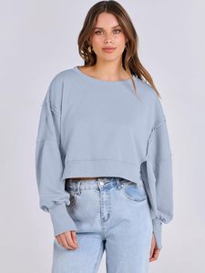 Sudadera de Punto Holgada para Mujer, Cuello Redondo, Color Azul Claro, Manga Larga, Diseño Asimétrico, Transpirable, para Otoño - Product Image 2