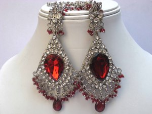 Vintage Antique Silver Plated Crystal Jewelry <b>Set</b> Necklace Earrings Pear Cut Rhinestone Women's Wedding Bridal Style - Product Image 3