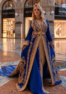 Magnifique Caftan de Mariage Traditionnel Bleu Royal Brodé Or pour Femme, Coupe Droite, en Crêpe Banane, Style Ethnique et Élégant, Protection Solaire - Product Image 2