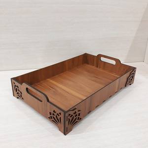 Plateau de service en bois de style artisanal, découpé au laser, motif géométrique, plateau décoratif pour le thé et le café - Product Image 5