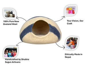 ที่นอนแมวทำจากผ้าสักหลาดขนสัตว์สีขาวฟ้าธรรมชาติ - บ้านสัตว์เลี้ยงในร่มแบบปิดที่เป็นมิตรกับสิ่งแวดล้อม |   บ้านสัตว์เลี้ยงแสนสบาย - Product Image 6