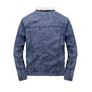 Chaqueta vaquera ajustada de moda urbana para hombre, talla europea 2025, azul claro, con forro de lana negro, abrigo cálido de invierno grueso. - Product Image 1
