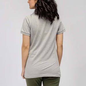 Polo à manches courtes gris pour femme, couleur unie, décontracté, tissé, avec boutons, coupe classique - Product Image 2