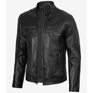 2026 OEM Hot Trending Original Black Cowhide Leather Jacket For Men's Zip Pockets 100%High Quality Low MOQ Winter Fashion Jacket - Product Image 4