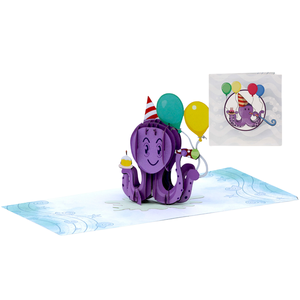 Carte de vœux 3D pop-up personnalisée, motif pieuvre mignon pour fête d'anniversaire, vente en gros, carte de vœux 3D faite à la main, fabricant OEM/ODM - Product Image 1
