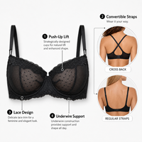 Soutien-gorge balconnet push-up sans doublure en dentelle sexy pour femme, à demi-bonnet, avec armatures, bretelles réglables et fermeture dorsale en U, vente en gros, OEM