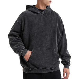 <b>Men</b> Oversized Hooded Sweatshirt Washed Cotton French Terry Casual <b>Pullover</b> with Front Pocket Autumn Streetwear Style - Product Image 1