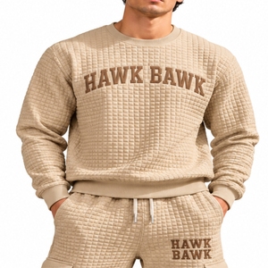 Ensemble de survêtement deux pièces pour homme, manches longues, pantalon cargo, tenue décontractée, coupe décontractée, tissu texturé, survêtement sur mesure - Product Image 6