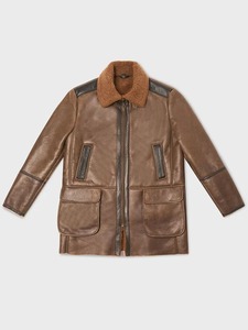 เสื้อแจ็คเก็ตหนังเทียมสีน้ำตาลพร้อมปกขนสัตว์ Henri - Product Image 1