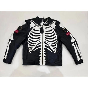 <b>Gothic</b> Skeleton Leather <b>Jacket</b> Black Genuine Cowhide Leather Motorcycle <b>Jacket</b> Wholesale OEM ODM - Product Image 3