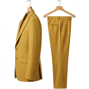 Costume de cérémonie jaune pour homme, style italien, 100 % polyester, respirant, infroissable, simple boutonnage, col à revers, coupe classique - Product Image 4